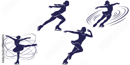 Figure Skater Silhouettes Set, Dynamic Poses Vector Illustration eps 10