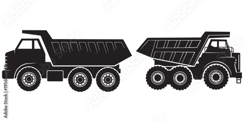 Two large dump trucks in silhouette, flat design vector illustration eps 10