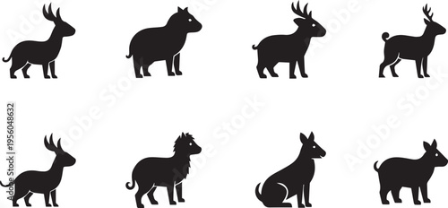Collection of animal silhouettes: deer, antelope, sheep vector illustration eps 10