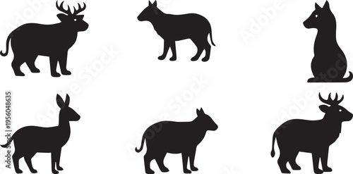 Collection of animal silhouettes: deer, antelope, sheep vector illustration eps 10