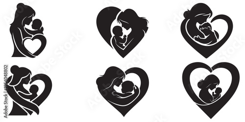 Mother and Child Heart Silhouettes Collection Vector Illustration eps 10