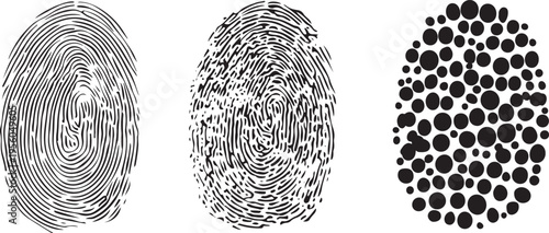 Three distinct fingerprint patterns in black ink on a white background