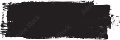 Wide black ink brush stroke with dry texture on white background