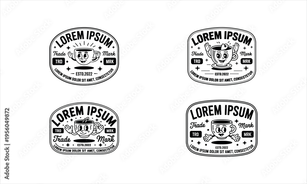 Fototapeta premium Cartoon Coffee Cup Logos with Happy Faces vector illustration