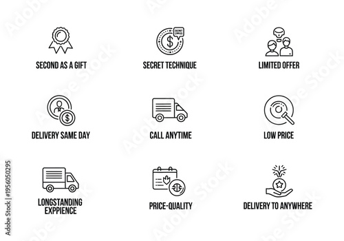 Minimalist UX and Marketing Icons Set