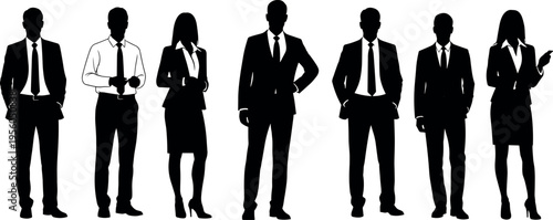 Professional business people group silhouette of diverse men and women in corporate suits standing for team leadership and office success