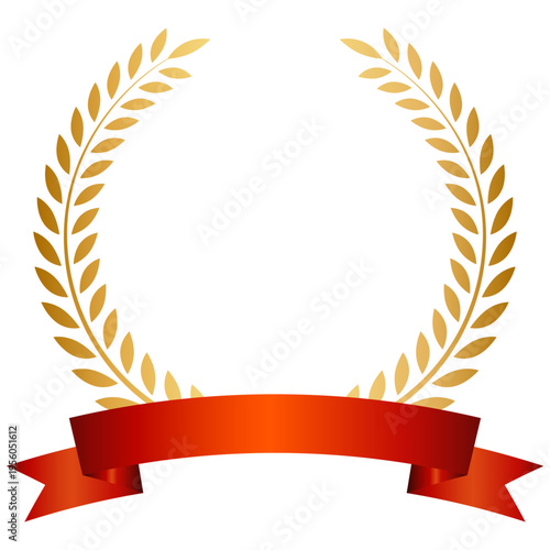 シンプルな金の月桂樹フレームとリボン（表彰テンプレート素材）