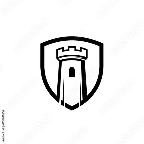 Fortress Tower Shield Emblem - A Symbol of Security and Protection.