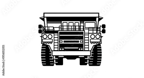 Front View of a Heavy-Duty Mining Dump Truck Illustration.
