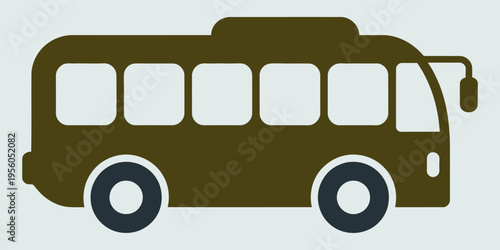 Stylized illustration of a brown public transport bus with multiple windows and dark wheels, depicted in a side profile view on a light background.