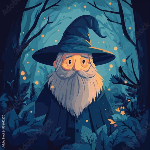 Forest wizard nature fantasy character illustration , vector style simple color
