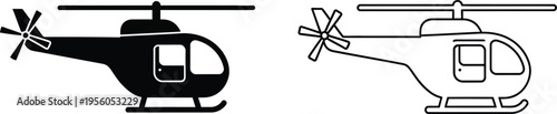 Helicopter dual view black and white line art illustration Vector