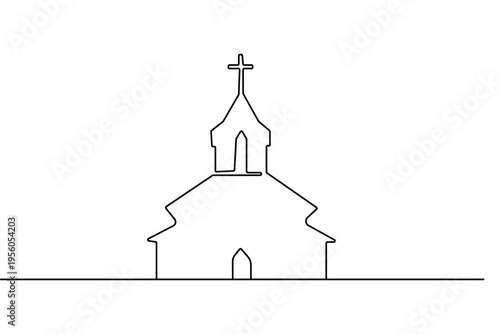 Simple church building continuous line drawing minimal vector illustration isolated