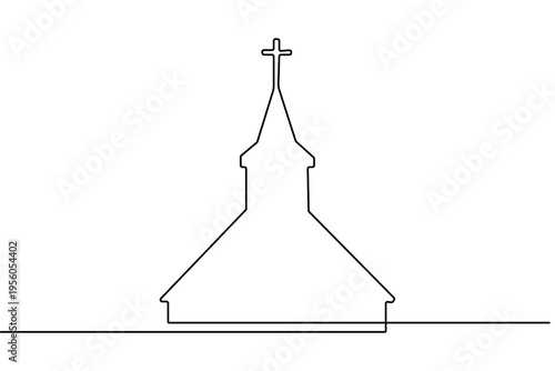 Simple church building continuous line drawing minimal vector illustration isolated