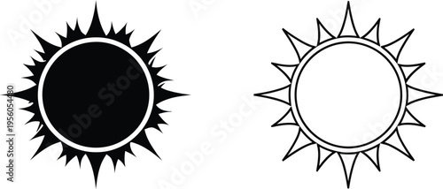 Black and white sun icons Vector