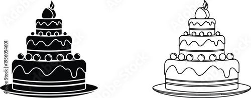Black and white wedding cakes illustration Vector