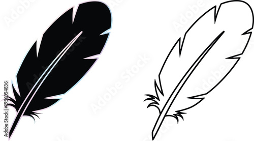 Black and white feather illustration Vector