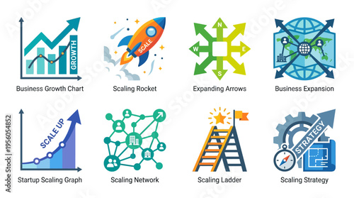 Business growth vector concepts with scaling strategies and expanding networks globally