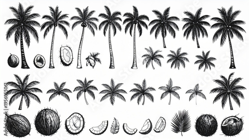 Tropical Palm Tree Borders and Frames Vector Set – Hand Drawn Silhouettes”