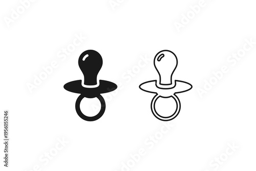 Set of infant dummy and silicone soother icons isolated on white background