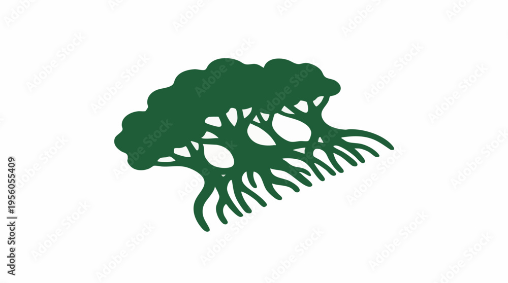Fototapeta premium Mangrove Tree Icon with Intertwined Roots in a Stylized Green Silhouette