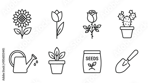 Electronic devices icon set with tablet, smartwatch, earbuds, cable, monitor, keyboard, mouse, and flash drive, drawn in line art style, symbolizing modern tech, connectivity, and digital life.