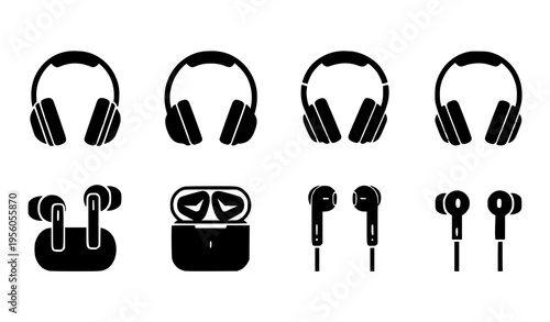 set of knives Headphone Silhouette Icons Audio Music Symbol Vector Collection