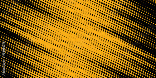 Black halftone pattern. Retro comic gradient background. Bright orange pixel dotted texture overlay. Cartoon pop art faded gradient pattern.vector background