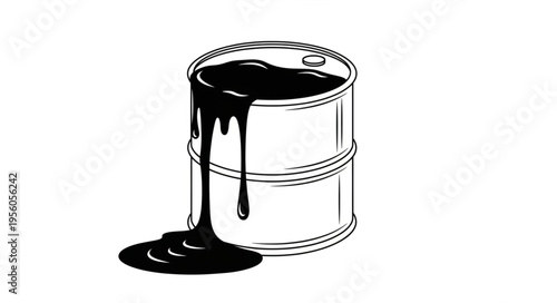 Illustration of a Leaking Oil Barrel with Spilled Crude Oil.