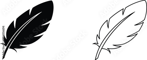 Black and white feather illustration set Vector