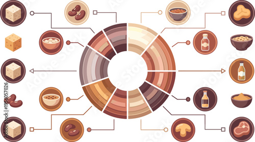 Healthy Plant and Animal Protein Source Infographic Set Featuring Tofu, Beans, Lentils, Meat, Mushroom, and Dairy Icons Arranged in a Circular Vector Diagram for Nutrition and Diet Planning