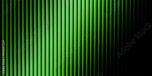 Abstract vertical elements display a vivid green color gradient fading from black darkness on the left toward intense bright white light on the right creating visual depth.