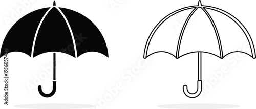 Black and white illustration of two umbrellas Vector