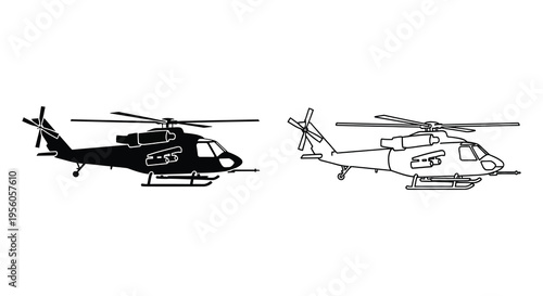 Two black helicopter designs presented in a flat graphic silhouette