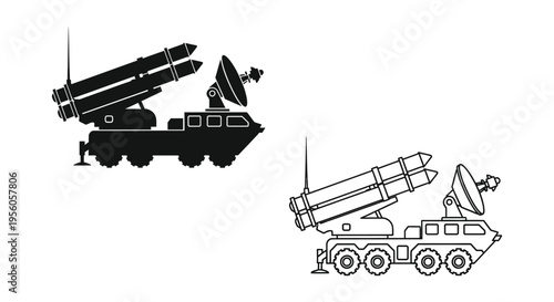 Black silhouette of a missile launcher vehicle detailed design military equipment silhouette