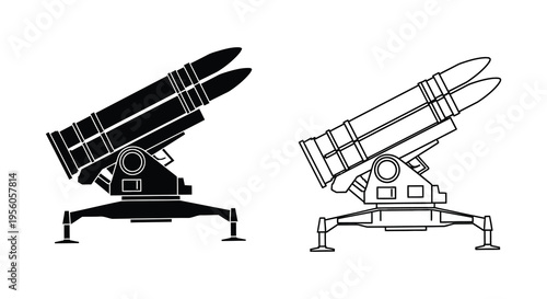 Two representations of a missile launcher one solid and one outline silhouette
