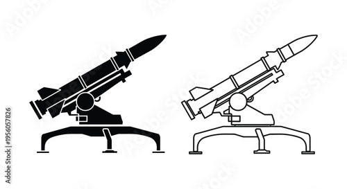 Two depictions of a surface to air missile system a striking silhouette
