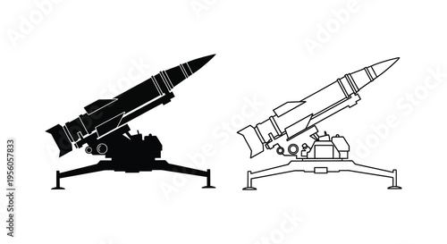 Two missile launcher depictions one in black and one in outline silhouette
