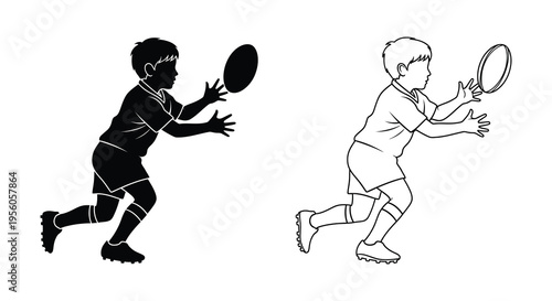 Two boys playing with balls depicted in a striking black silhouette