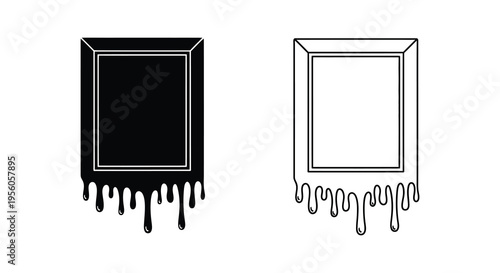 Two framed designs one solid and one line art with dripping effects silhouette
