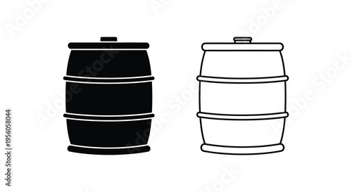 Two wooden beer barrels one solid and one outline graphic silhouette