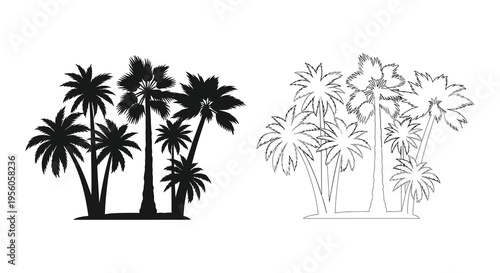 Tropical palm trees in contrasting black and white a striking silhouette
