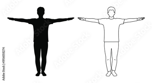 Two men with arms outstretched one a dark silhouette high quality