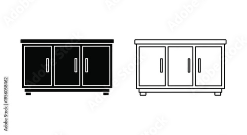 Black and white illustration of a cabinet with a distinct silhouette