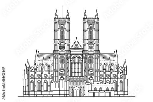 Architectural Marvel: A detailed monochrome illustration of a grand architectural structure, showcasing intricate details and design elements of the building.