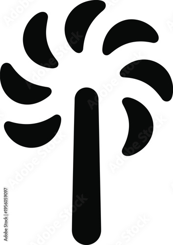 A black silhouette icon featuring a stylized pinwheel or flower shape with a long vertical stem isolated on white background, Vector, illustration