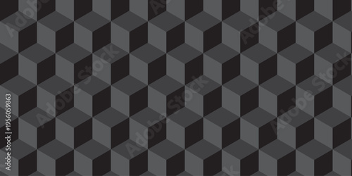 Black cube seamless creative cubes decoration triangle wall and wallpaper textile vector square tile, mosaic endless repeat hexagon block texture background.