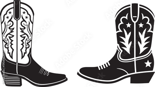  Traditional Western Cowboy Boots - Decorative Leather Boot Vector Icon Set