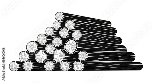 Pile of Logs - A Woodcut Illustration of Stacked Timber.