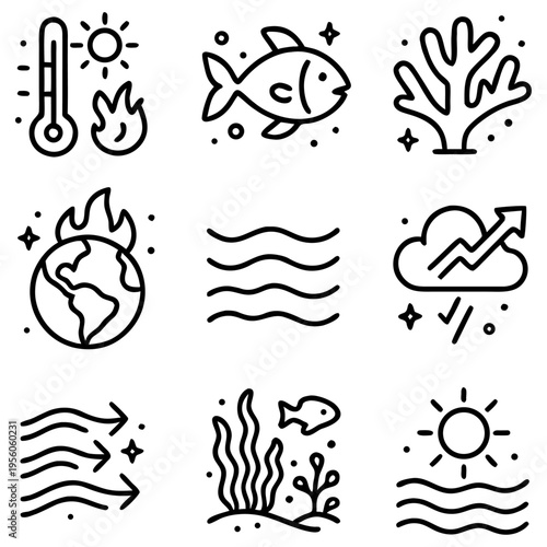 set ocean warming line icon
